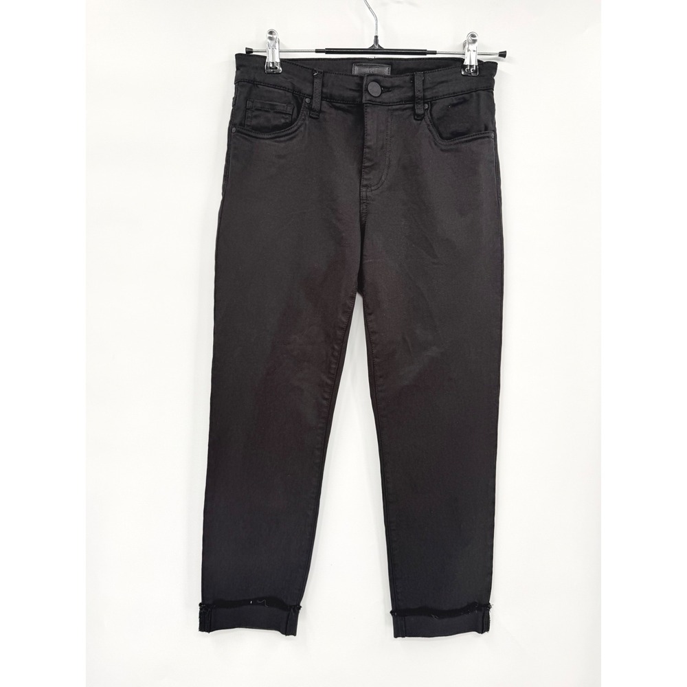 KUT from the Kloth 2 Amy Crop Straight Leg Jeans Womens Black Raw Hem Stretch